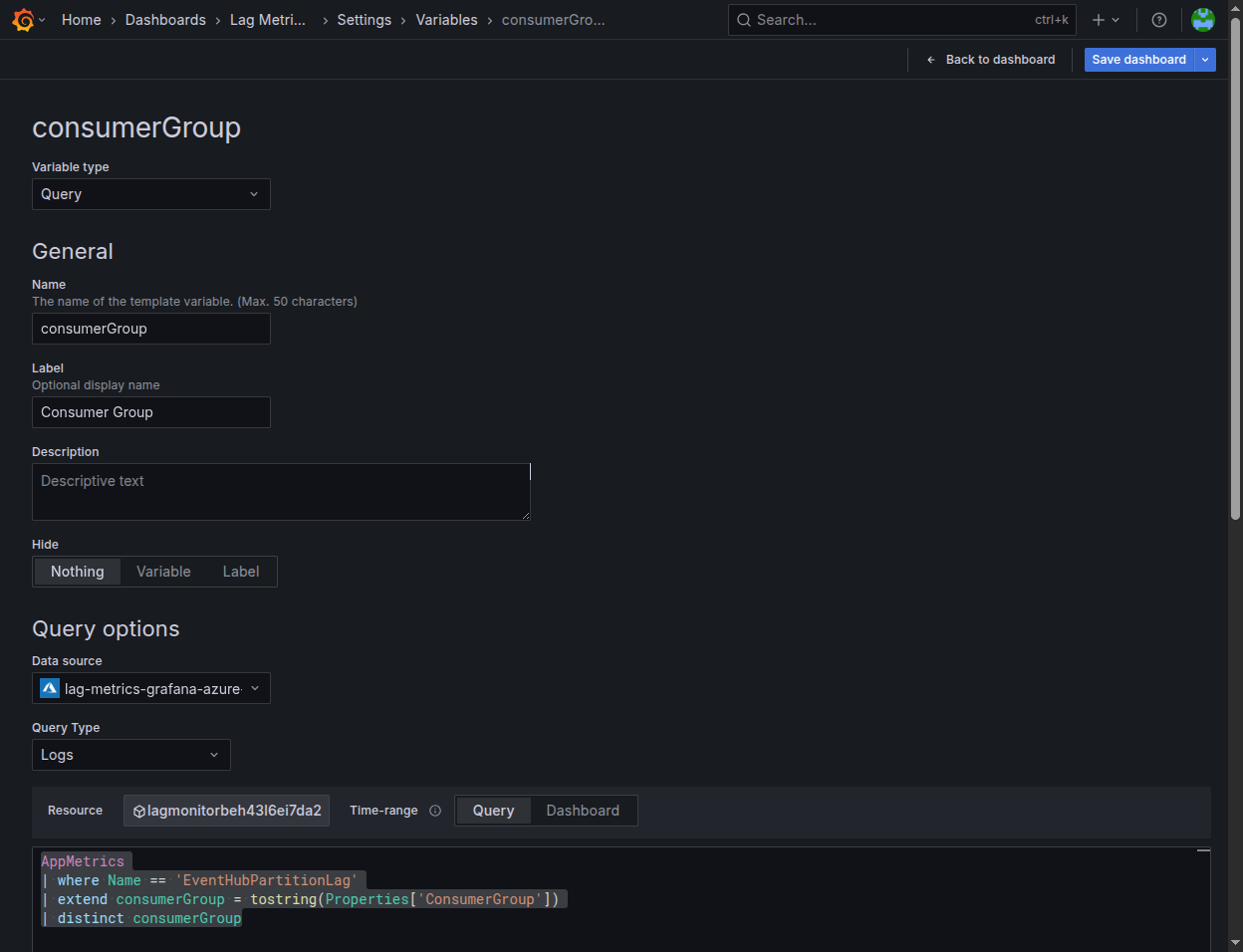 Consumer Group Variable Settings